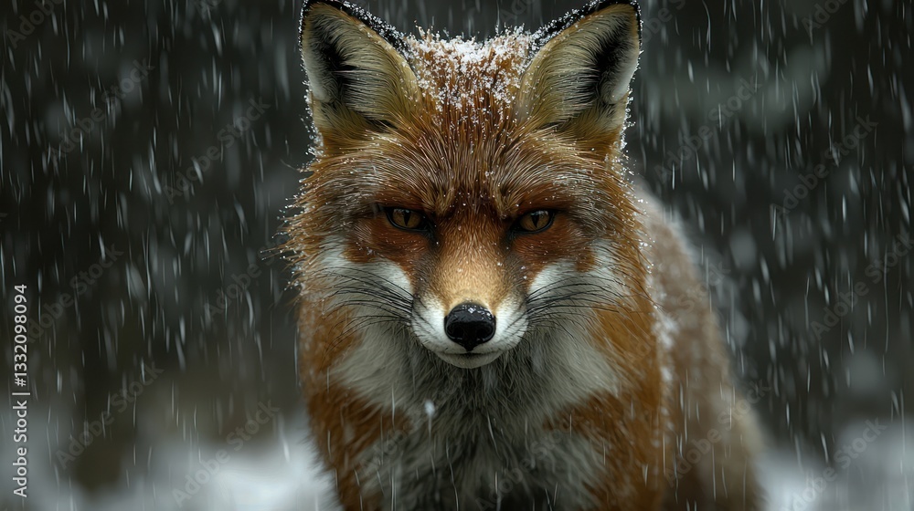Obraz premium Majestic Fox in Snowy Forest Captured with Intense Focus and Detail