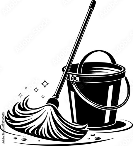 Mop Bucket Cleaning Tools Illustration

