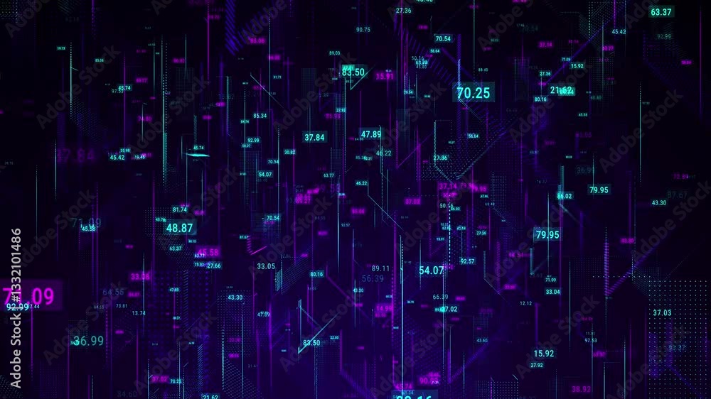 Abstract scientific background. 3D animated composition of intersecting multicolored grids. Information technology concept. Digital cyberspace with rapidly changing numbers. Cloud computing. 4K animat Abstract scientific background. 3D animated composition of intersecting multicolored grids. Information technology concept. Digital cyberspace with rapidly changing numbers. Cloud computing. 4K animat