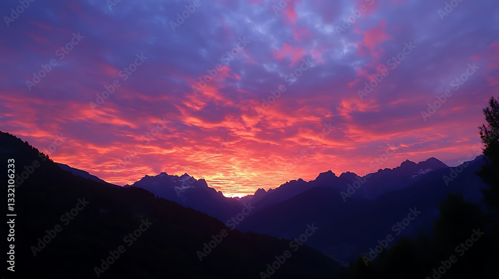 Fototapeta premium a sunset over a snowy mountain