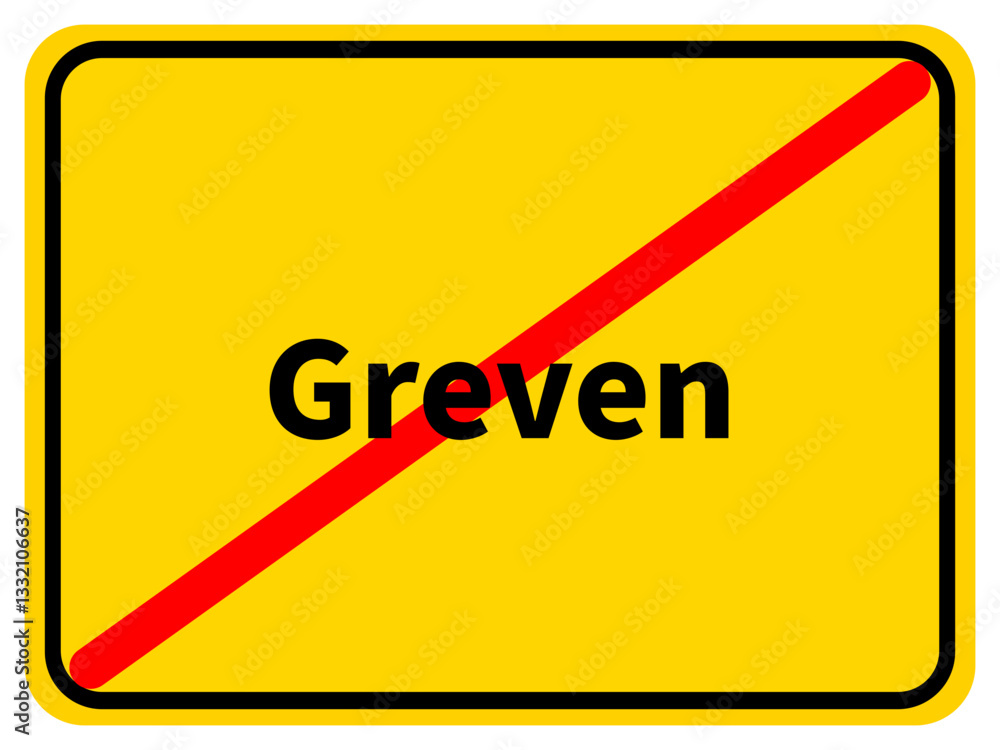 Illustration eines Stadtausgangsschildes von Greven, einer Gemeinde des Kreises Steinfurt Illustration eines Stadtausgangsschildes von Greven, einer Gemeinde des Kreises Steinfurt