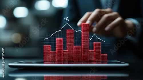 entrepreneur with a futuristic tablet, displaying AI-powered business analytics, digital economy, financial technology revolution, rapid business scaling, corporate intelligence, strategic market