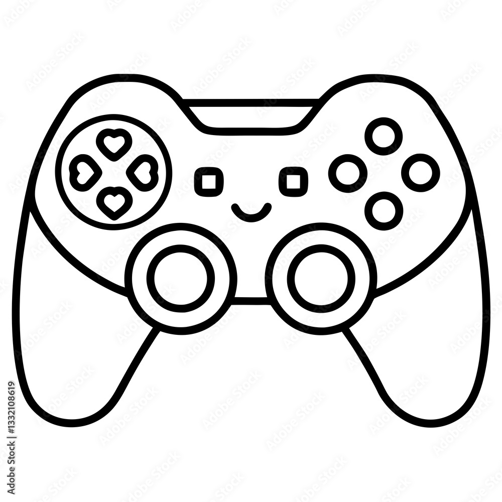 Stylized Line Art of a Heart-Themed Game Controller Stylized Line Art of a Heart-Themed Game Controller
