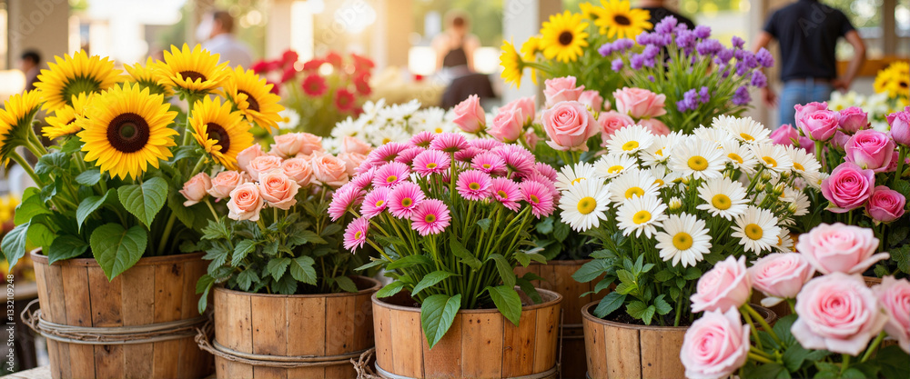 Bright and cheerful flower market scene with fresh blooms, spring beauty Bright and cheerful flower market scene with fresh blooms, spring beauty