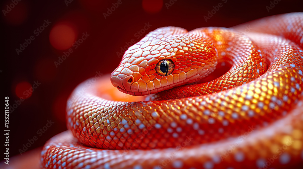 Fototapeta premium Bright orange snake coiled elegantly amidst vibrant surroundings showcasing intricate scale patterns and striking features