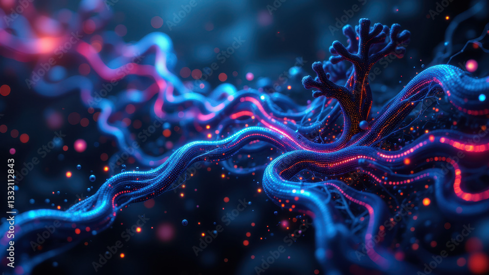 Artistic representation of a neural network with vibrant colors against a cosmic background. Artistic representation of a neural network with vibrant colors against a cosmic background.