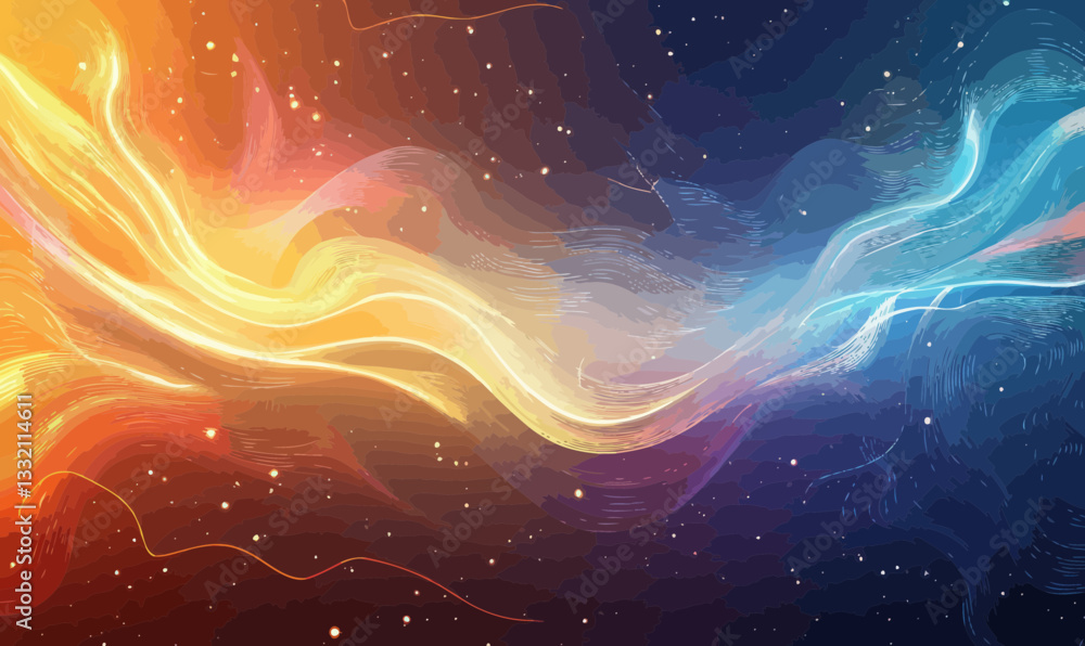 Colorful Cosmic Energy Lines in Starry Sky - Futuristic 3D Fantasy Generative Art Vector Colorful Cosmic Energy Lines in Starry Sky - Futuristic 3D Fantasy Generative Art Vector