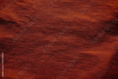 Dark deep burnt orange red brown terracotta texture background for design. Wrinkled crumpled natural cotton fabric cloth.