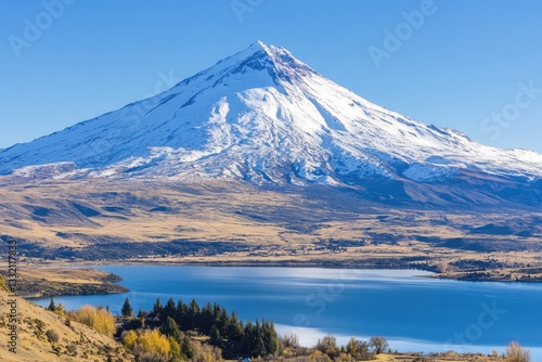 Majestic Snow-Capped Mountain Reflected in the Tranquil Waters of a Pristine Lake