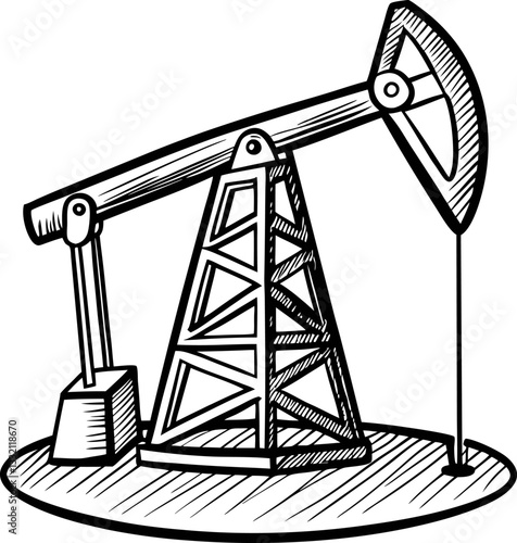 oil pumpjack illustration black and white sketch of industrial energy equipment in action