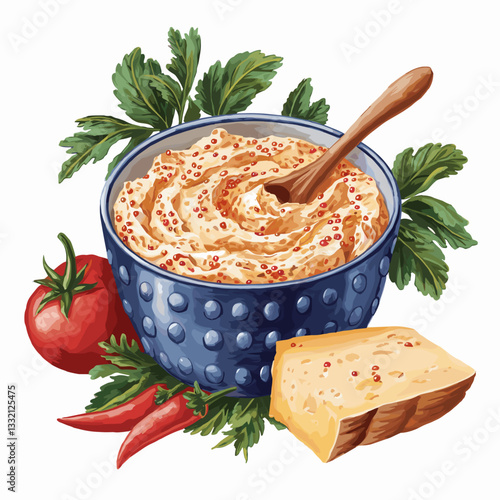 Watercolor Pimento Cheese Dip with Fresh Ingredients