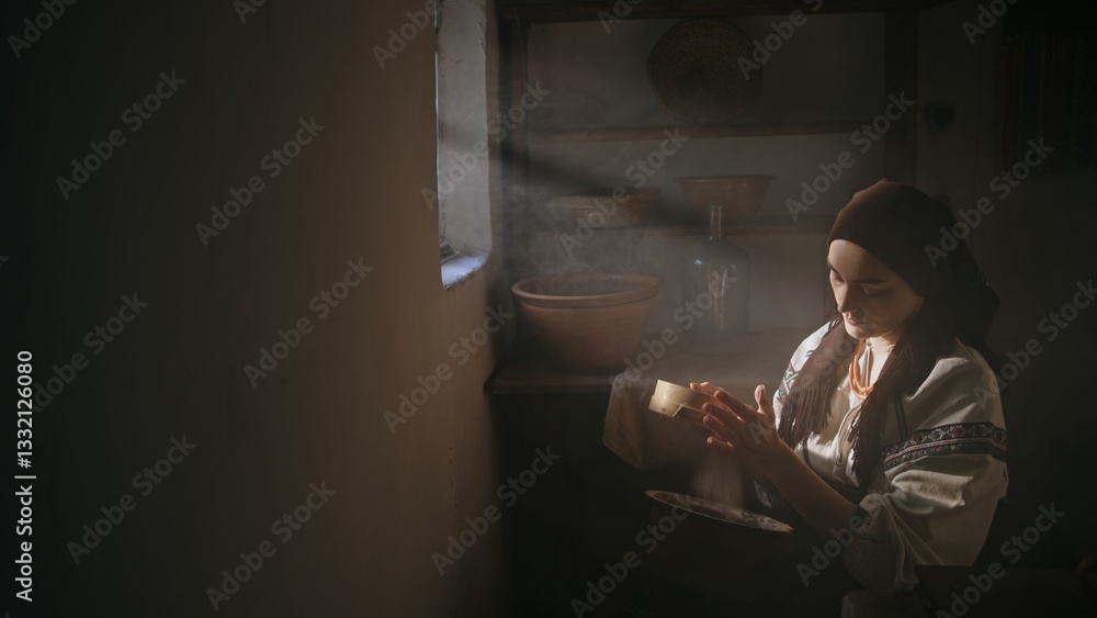 Obraz premium A Woman Engaged in Traditional Craftwork Exudes Skill and Passion in Soft Natural Light