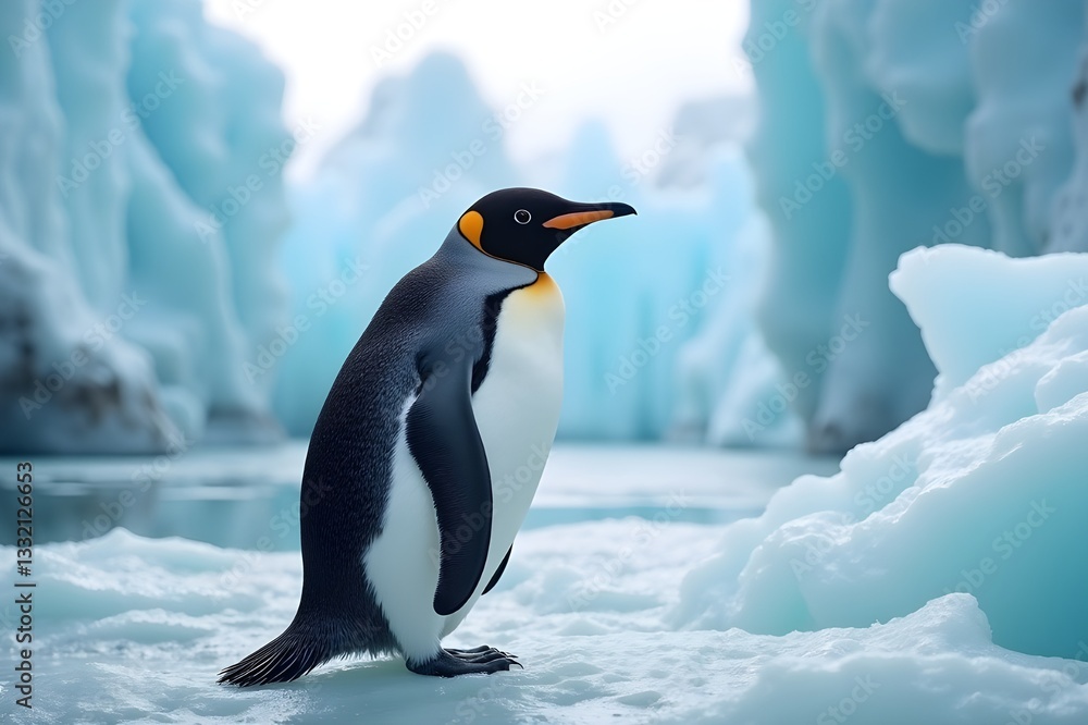 Obraz premium close up portrait of a penguin on glacier ice in its natural habitat