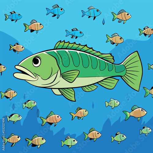 Amidst a school of smaller-fish a largemouth. 