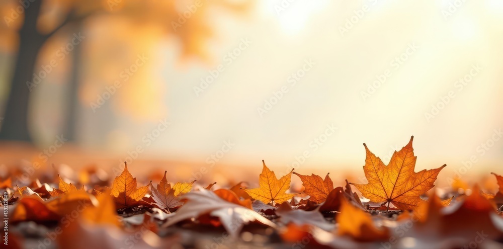 Dry, brittle autumn leaves blanket the ground under a pale, empty sky , seasonal, landscape Dry, brittle autumn leaves blanket the ground under a pale, empty sky , seasonal, landscape
