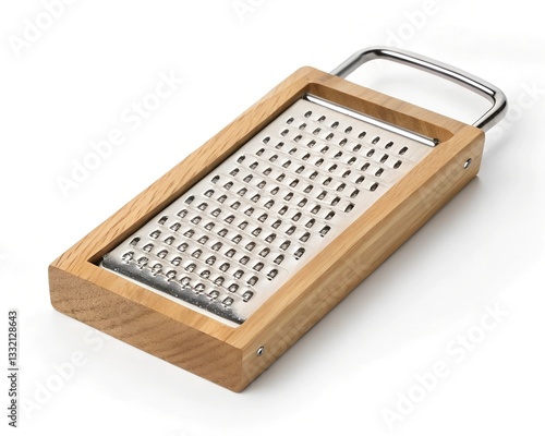 A Sleek Wooden Grater With A Stainless Steel Surface, Perfect For Grating Cheese Or Other Culinary Delights, Ready To Enhance Your Kitchen Experience With Its Simple Elegance And Functionality
