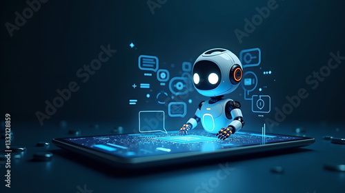 Wallpaper Mural an advanced AI chatbot appearing from a tablet screen Torontodigital.ca