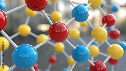 A Vibrant Molecular Structure, A Colorful Network Of Interconnected Spheres, Showcasing The Beauty Of Scientific Design With Glossy Spheres And Bright Colors