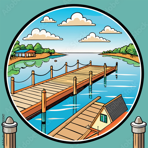 A pier-juts-into-the-mirror-like-waters.