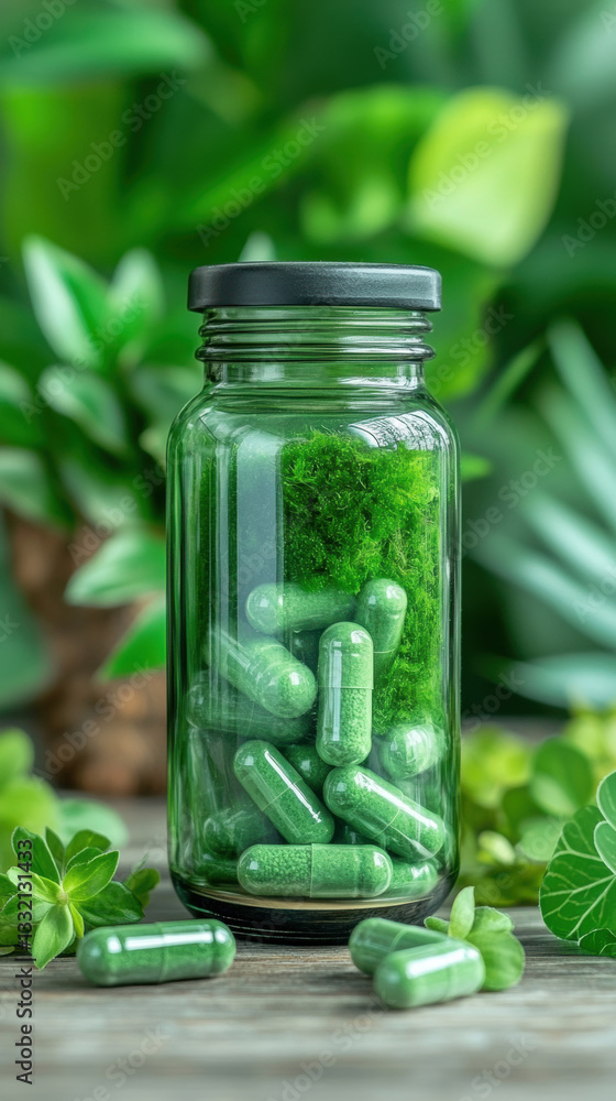 Seaweed, Close-up image of seaweed-based supplements in a glass container, showcasing texture and detail. Seaweed, Close-up image of seaweed-based supplements in a glass container, showcasing texture and detail.