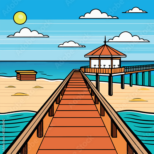 Boardwalk-and-pier-on-the-beach-across-the ocean.