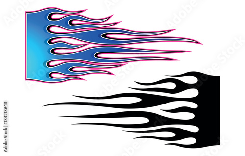 Blue flame electric sport car speed decal vinyl sticker. Racing car tribal fire flames vector art graphic.