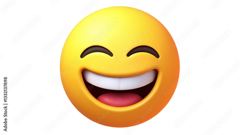 Bright Yellow Emoji Face with Beaming Smile Isolated on Transparent Background for Digital Communication Use Bright Yellow Emoji Face with Beaming Smile Isolated on Transparent Background for Digital Communication Use