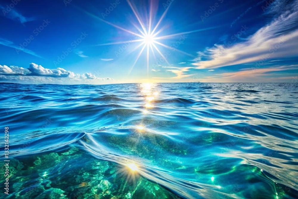 Obraz premium Sunlit Ocean Waves: Calm Midday Seascape with Clear Sky Reflection