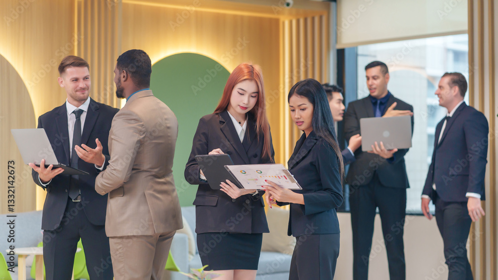 group of multiracial business people are talking,discussing to each other at office group of multiracial business people are talking,discussing to each other at office