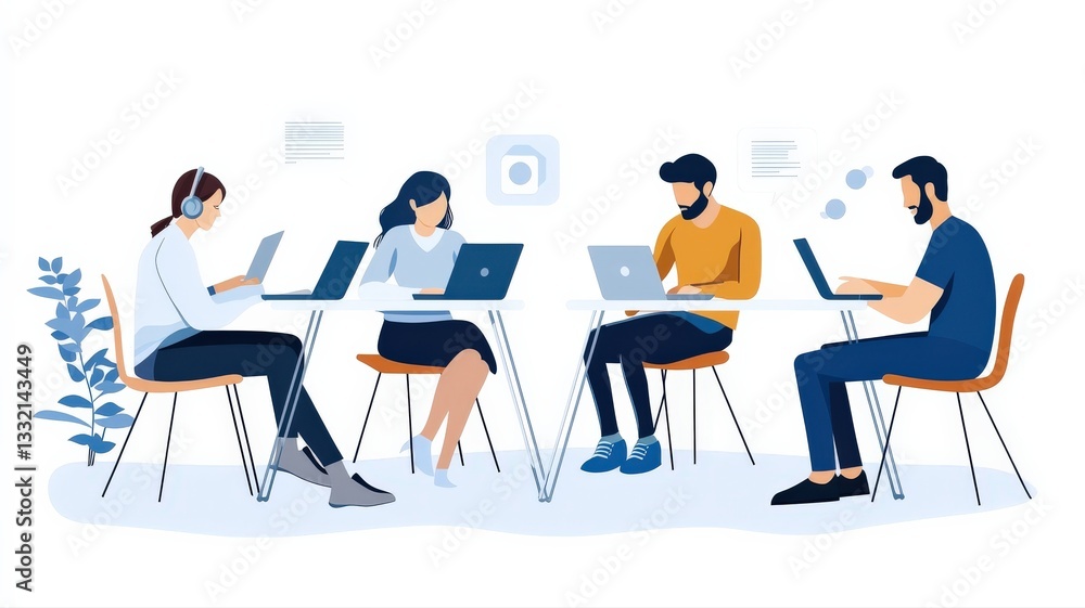 A team of remote workers from different countries collaborating on a project, global connection, modern workspace A team of remote workers from different countries collaborating on a project, global connection, modern workspace
