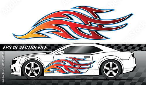 Racing car tattoo decal vector art graphic. Sports car tattoo body side vinyl decal. Side speed decoration for cars, auto, truck, boat, suv, motorcycle.