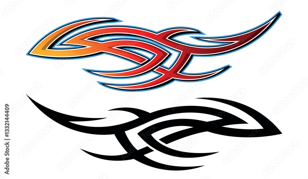 Obraz premium Sports car Speed tattoo decal vinyl sticker. Racing car tattoo vector eps graphic. Side vehicle decoration for car, auto, truck, boat, suv, motorcycle.