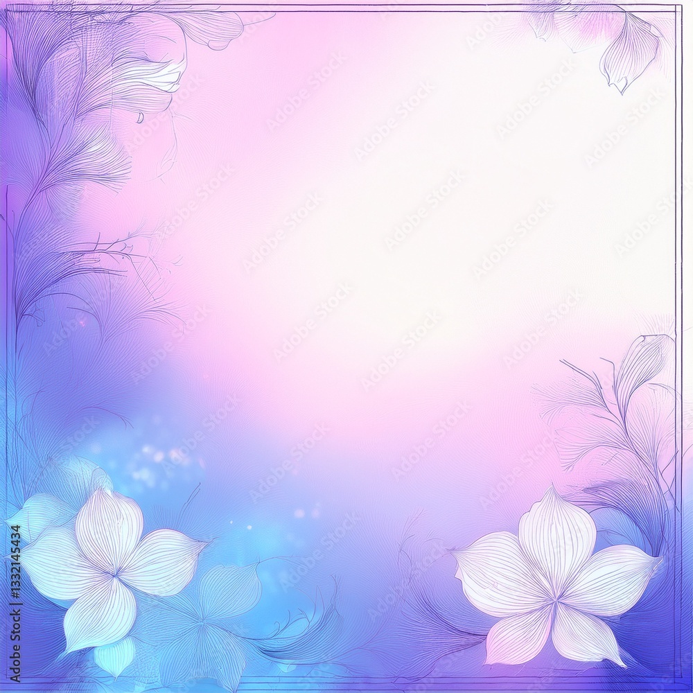 Fototapeta premium Abstract border frame of flowers in the corner of the image with space for text, blur and fade