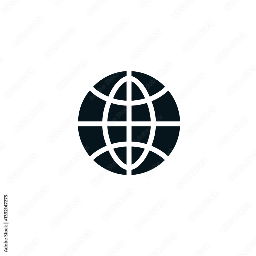 Globe icon with grid lines on white background Globe icon with grid lines on white background