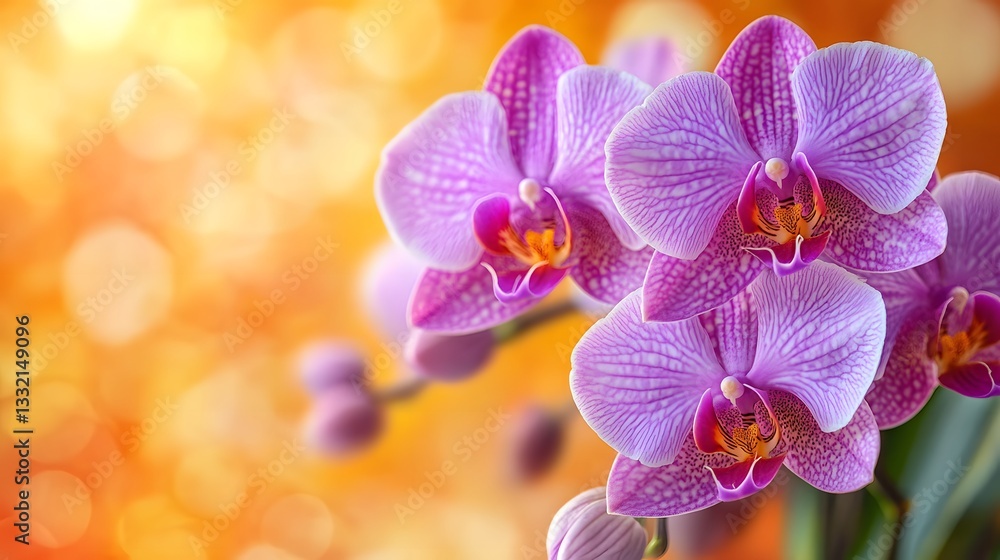 Naklejka premium Beautiful pink orchids with golden bokeh background, elegance of nature