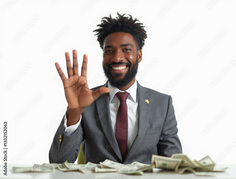 young businessman in formalwear suit sitting with paper currency young businessman in formalwear suit sitting with paper currency