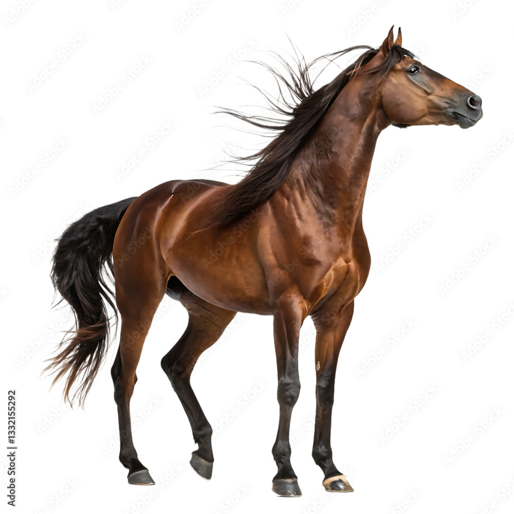 Obraz premium Brown Horse Standing Strong, Isolated on White Background as Transparent. PNG. AI GENERATED
