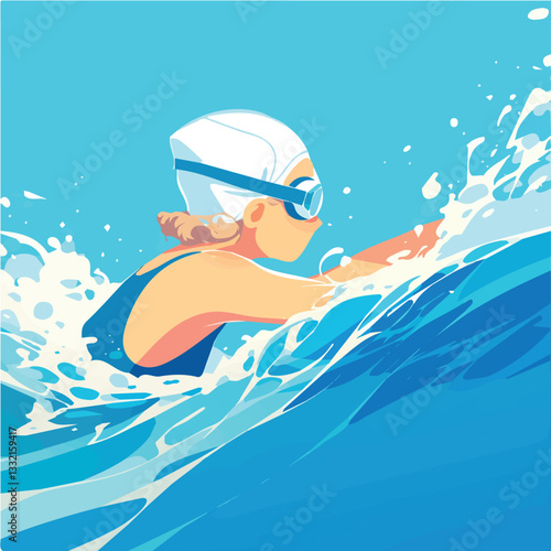 Illustration of a swimming girl for motion graphics