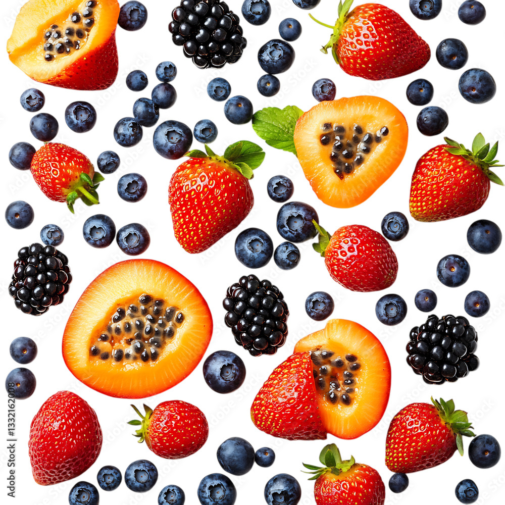 Fresh Strawberries Papaya and Blueberries Isolated on Transparent Background Fresh Strawberries Papaya and Blueberries Isolated on Transparent Background