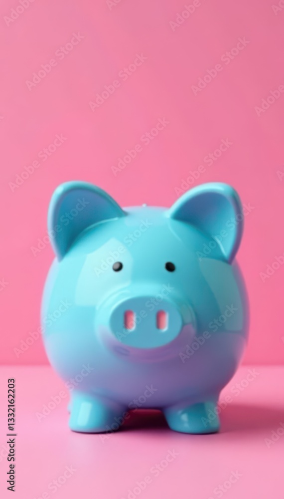 Blue piggy bank, pink backdrop, ample copy space, marketing, isolated Blue piggy bank, pink backdrop, ample copy space, marketing, isolated