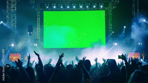 Crowd enjoying an electrifying performance at a vibrant outdoor concert in a bustling city