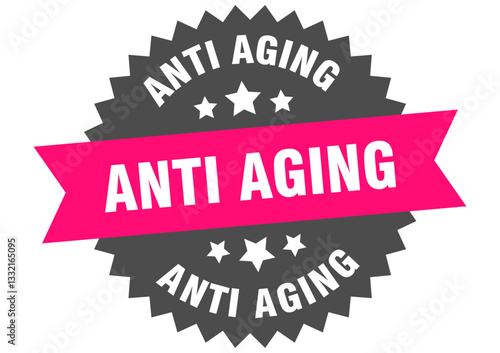 anti aging. anti aging round pink label isolated on transparent background