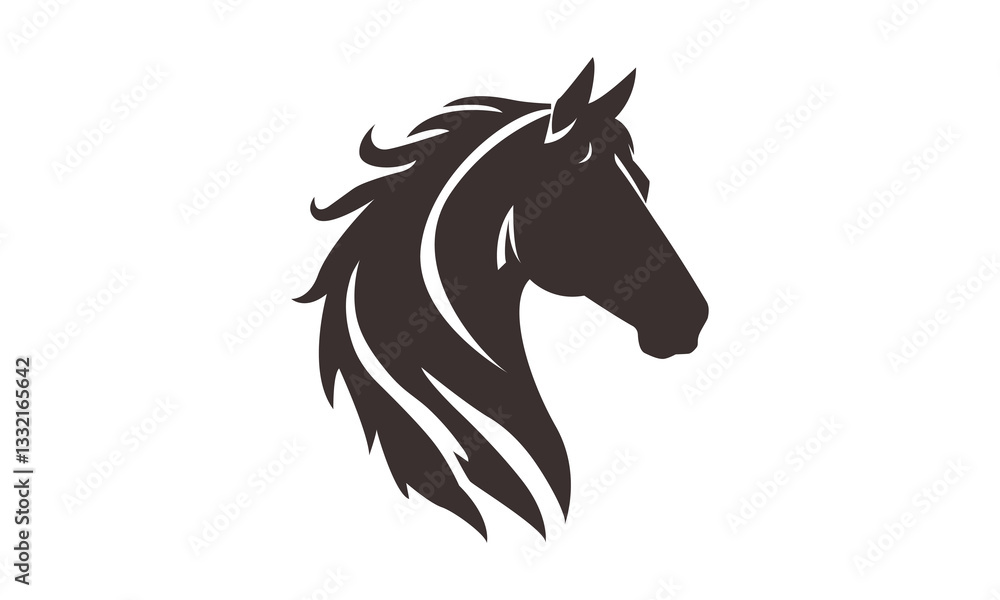Fototapeta premium Horse logo template. Black and white silhouette of a horse head with a graceful mane. Elegant minimalist logo for branding, design and printing