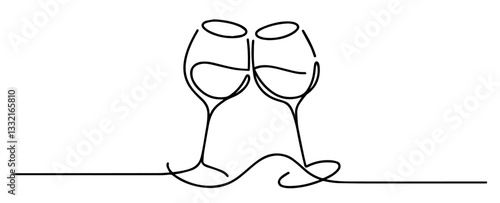 cheers wine glasses clinking one line minimalist vector