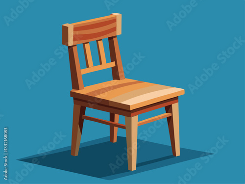 vector of basic wooden chair with a flat seat and four sturdy legs. The backrest is slightly curved for comfort, made of solid wood.