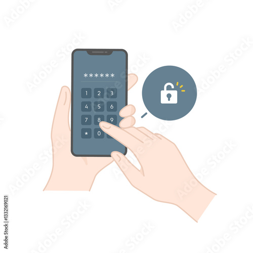 スマホで暗証番号・PINコードを入力するイラスト (線画・カラー)