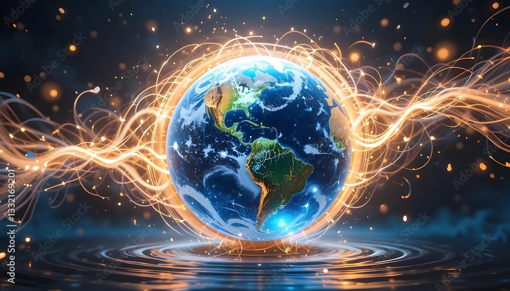 Fototapeta premium Global Connection: Earth surrounded by glowing energy streams