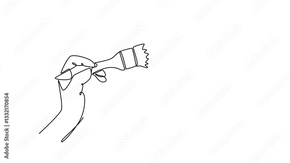 Self drawing animation of single line draw hand of young workman painting house wall decoration with paint brush. Painting wall renovation service concept. Continuous line draw. Full length animated Self drawing animation of single line draw hand of young workman painting house wall decoration with paint brush. Painting wall renovation service concept. Continuous line draw. Full length animated