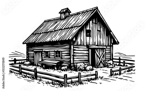 rustic wooden barn on farm vector black shape silhouette