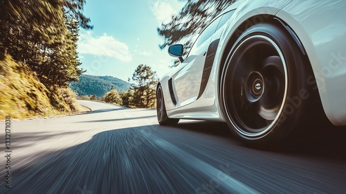 Modern car cruising on an open road, embodying sleek design and freedom in motion.
